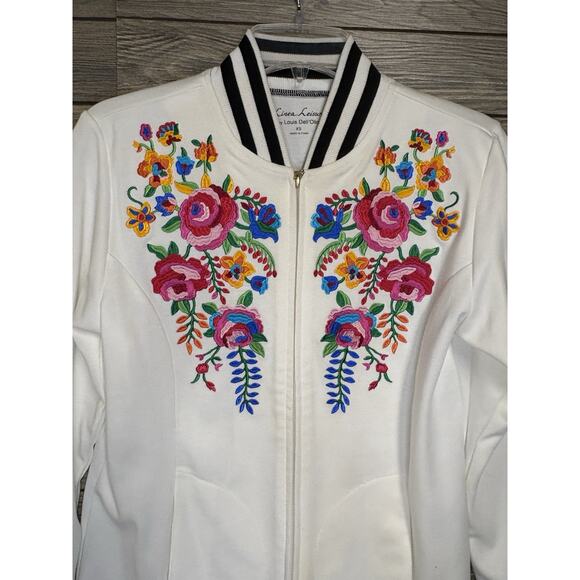 Linea Leisure by Louis Dell Jacket Coat Full Zip Flowers Embroidered Women Sz XS - Picture 2 of 8